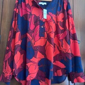 Ann Taylor Red and Blue Floral Blouse